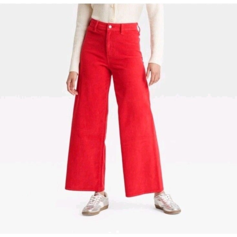 Universal Thread Women's High Rise Sailor Wide Leg Corduroy Jeans Red Size 14R